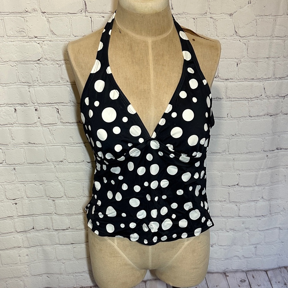 Y2K Black and White Polka Dot Halter Tankini Top Size 16